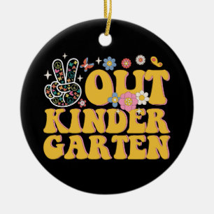 Peace Out Kindergarten Groovy Last Day Of School Ceramic Ornament