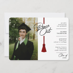 Peace Out Maroon Tassel Covid Photo Graduation Announcement