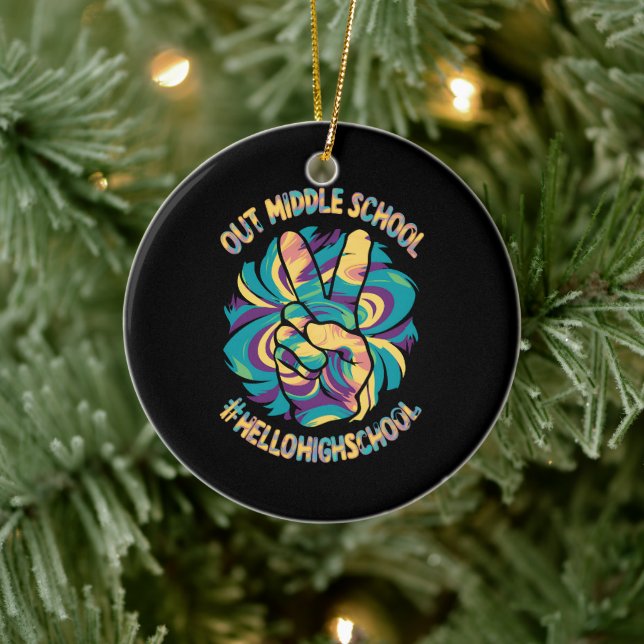 Peace Out Middle Hello High School School Tie Dye  Ceramic Ornament (Tree)