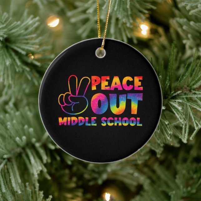 Peace Out Middle School Tie Dye Last Day Of School Ceramic Ornament (Tree)