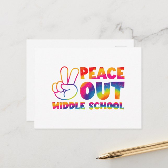 Peace Out Middle School Tie Dye Last Day Of School Postcard (Front/Back In Situ)