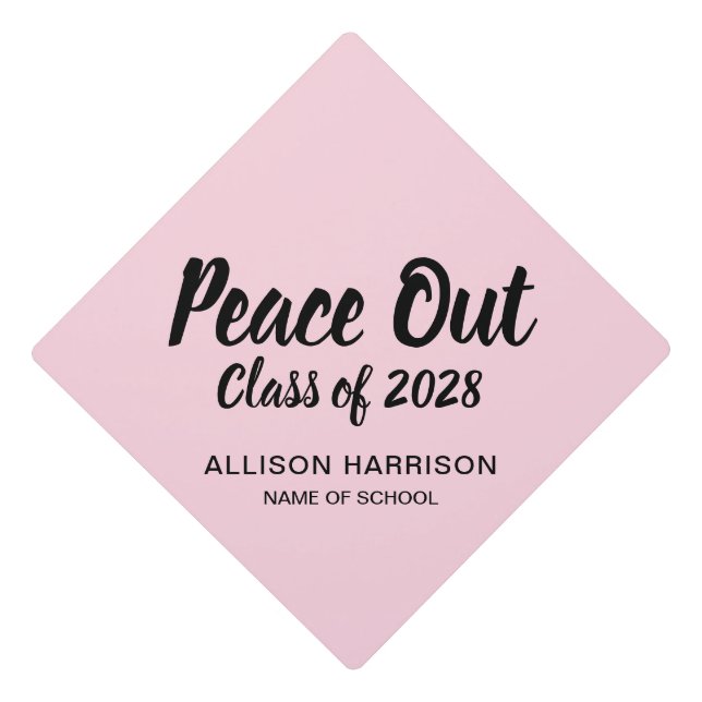 Peace Out Pink Graduation Cap Topper (Front)