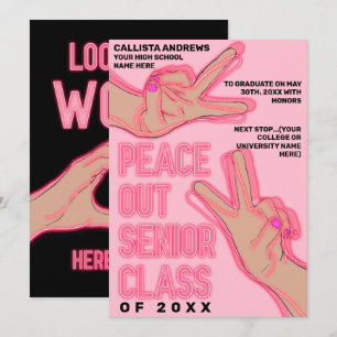 Peace Out School Pink Neon Lights Graduation Announcement