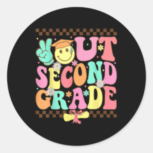 Peace Out Second Grade Last Day Of School Groovy 2 Classic Round Sticker