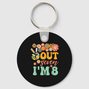 Peace out seven 8 groovy 8th happy birthday boy keychain