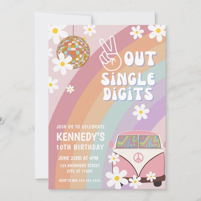 Peace Out Single Digits 10th Birthday Invitation (Front)