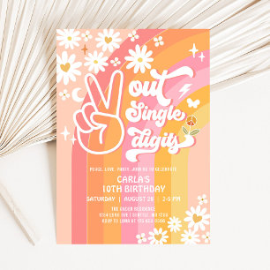 Peace Out Single Digits 10th Groovy Birthday Invitation
