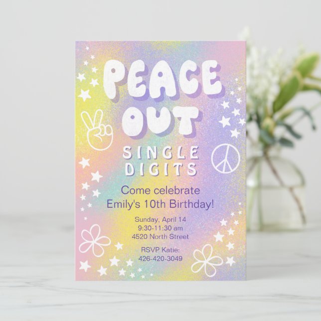 Peace Out Single Digits Birthday Invitation (Standing Front)