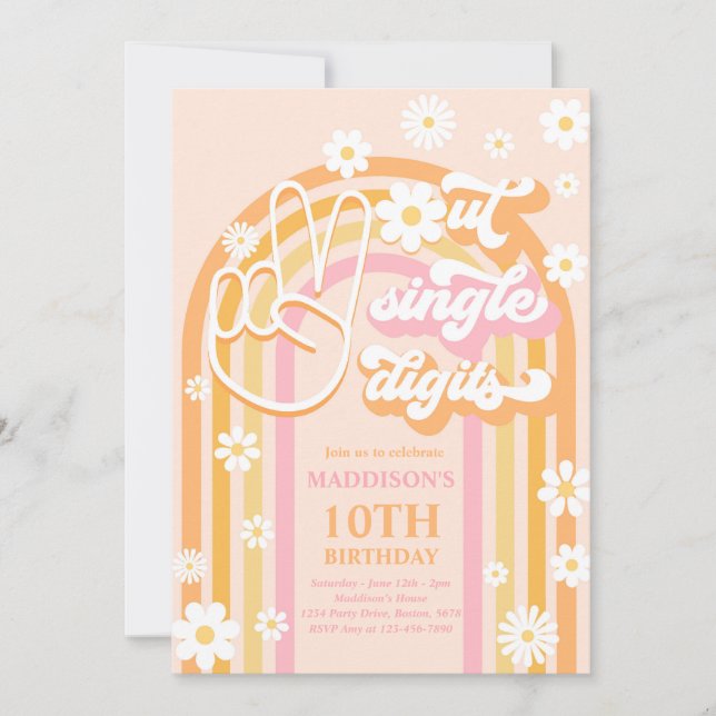Peace Out Single Digits Boho Rainbow 10th Birthday Invitation (Front)