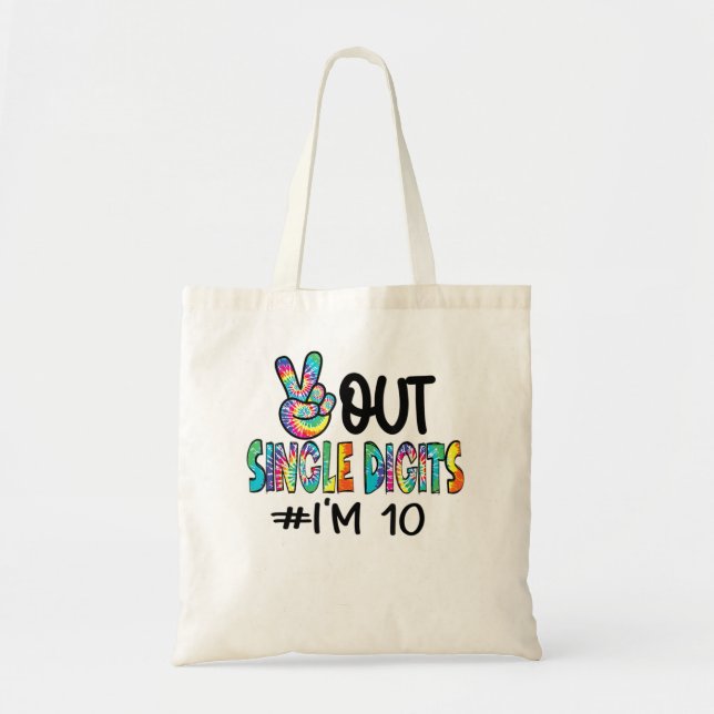 Peace Out Single Digits I'm 10 Birthday Tenth Tie  Tote Bag (Front)