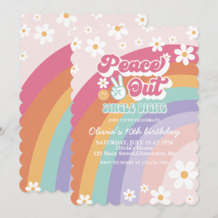Peace Out Single Digits Rainbow 10th Birthday Invitation