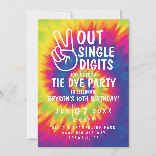 Peace out single digits tie dye 10th Birthday Invitation (Front)