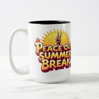 Peace Out Summer Break Retro Sun Teacher Coffee Mu Two-Tone Coffee Mug