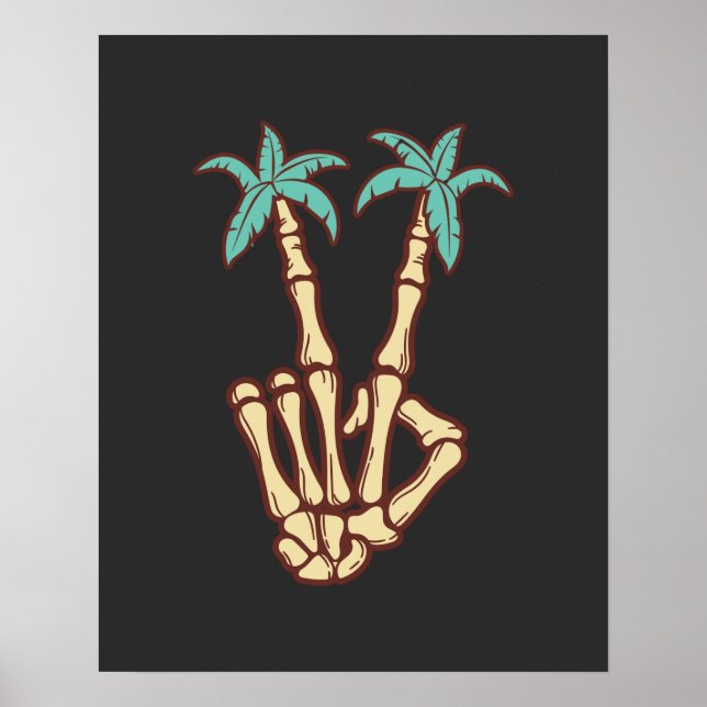 Peace Palm Trees Skeleton Hand Sign For Halloween (Front)
