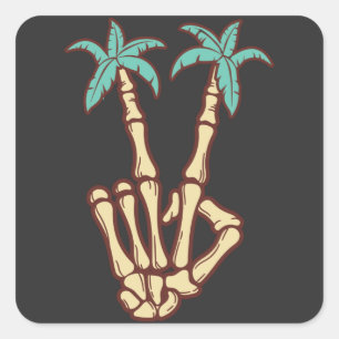 Peace Palm Trees Skeleton Hand Sign For Halloween Square Sticker