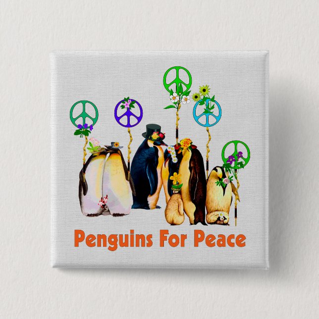 Peace Penguins 2 Inch Square Button (Front)
