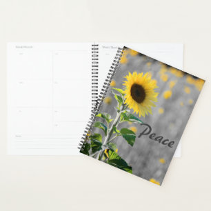 "Peace" Phrase, Field of Sunflowers, Black & White Planner