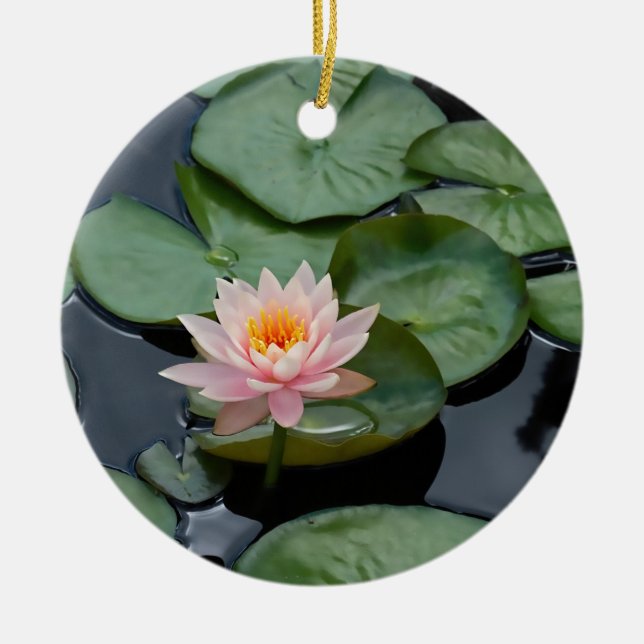 Peace Pink Lotus Flower with Custom Text Ceramic Ornament (Front)
