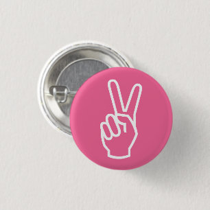 Peace pink white hand sign modern graphic 1 inch round button