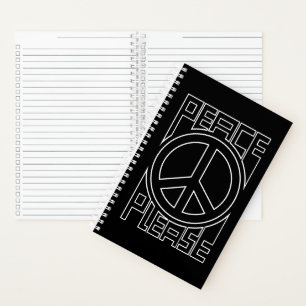 Peace Please Black Outline Lettering Notebook