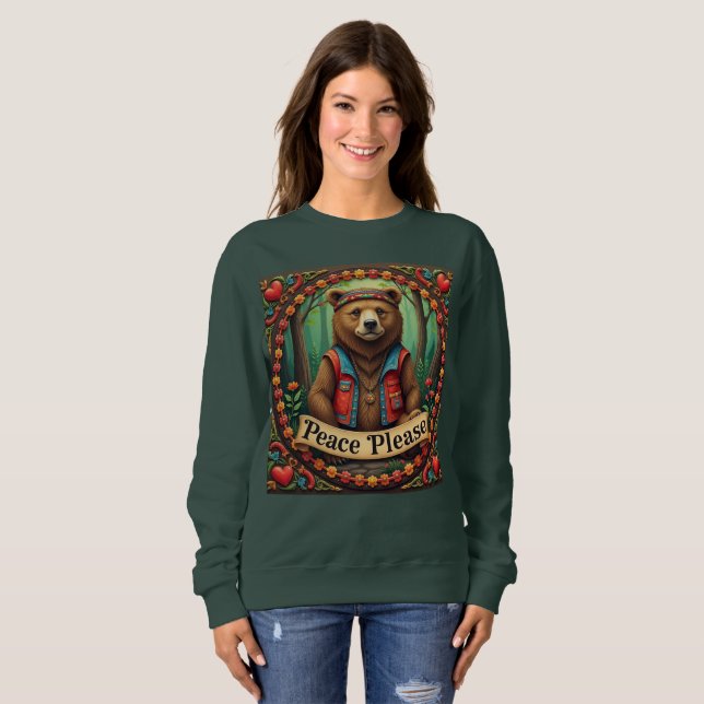Peace Please Cute brown bear  Sweatshirt (Front Full)