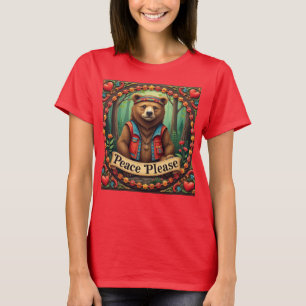 Peace Please Cute brown bear T-Shirt
