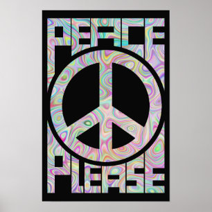 Peace Please Trippy Colour Lettering Poster