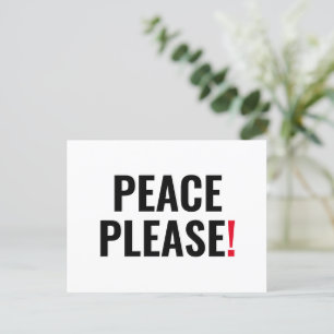 Peace please white black red text anti war protest postcard