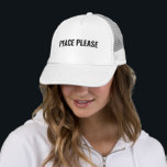 Peace Please white black simple anti war protest Trucker Hat<br><div class="desc">Peace Please white and black minimalist simple anti war protest Trucker Hat.
Custom black text on white background.</div>
