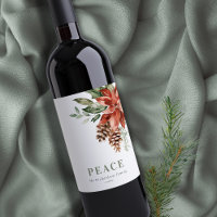 Peace Poinsettia Bunch Watercolor Pine Christmas