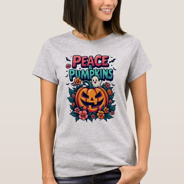 Peace & Pumpkin Halloween T-shir T-Shirt (Front)