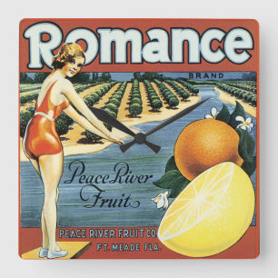 Peace River Fruit Co Crate Label Square Wall Clock