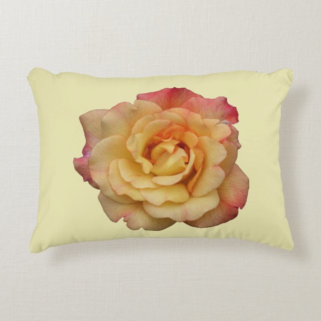 Peace Rose Beautiful Pink and Yellow Floral Accent Pillow (Front)