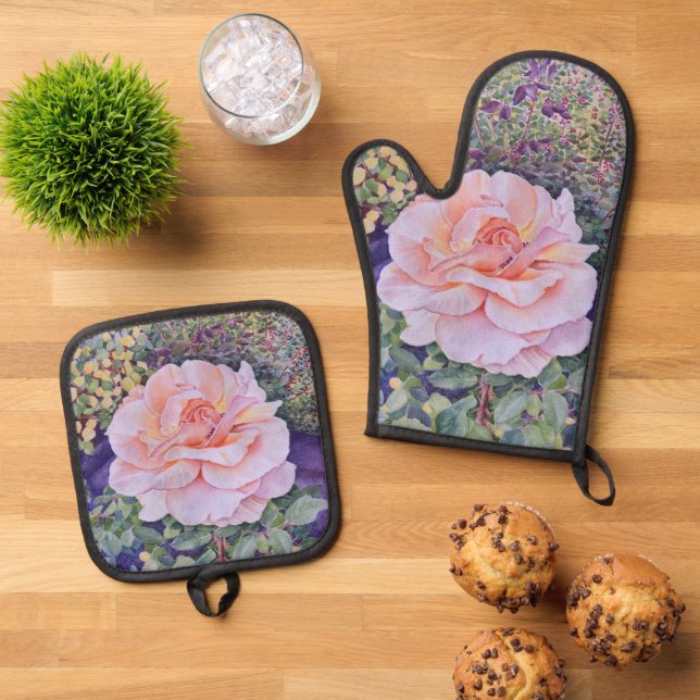 Peace Rose Oven Mitt & Pot Holder Set (Top Down)
