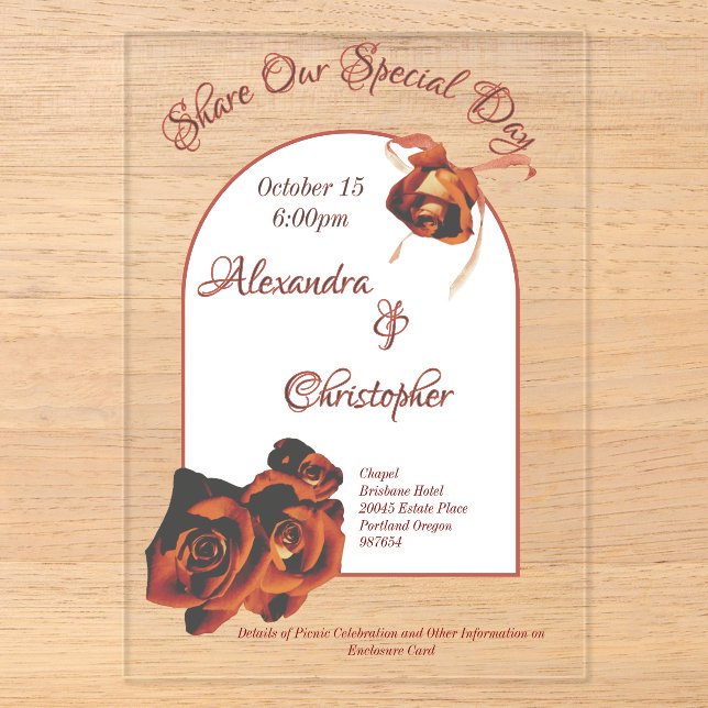 Peace Rose Wedding  Acrylic Invitations (Front)