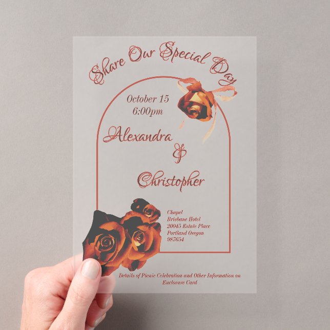 Peace Rose Wedding  Acrylic Invitations (Insitu (Handheld))