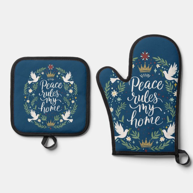 Peace Rules My Home Oven Mitt & Pot Holder Set (Front)