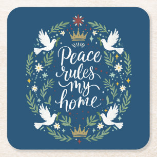 Peace Rules My Home Square Paper Coaster