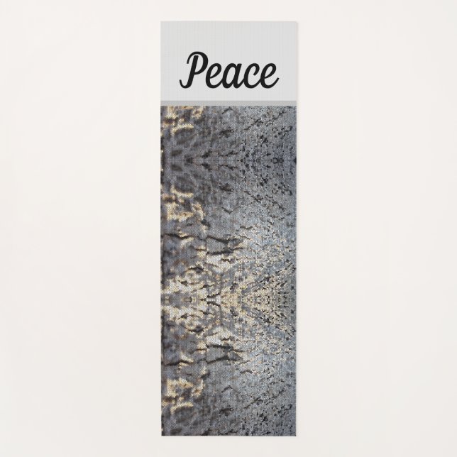 Peace Rustic Mosaic Grey Tree Bark Pattern Nature Yoga Mat (Front)