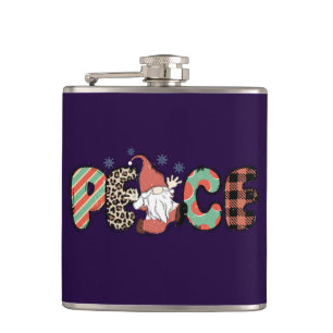 Peace Santa Gnome Holiday Christmas Gift Hip Flask