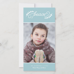 Peace Script Photo Blue Holiday Card