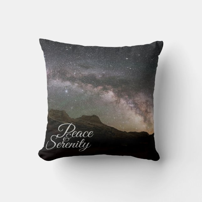 Peace & Serenity Mountain Night Sky Throw Pillow (Front)
