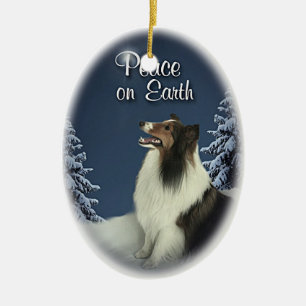 Peace Sheltie Ceramic Ornament
