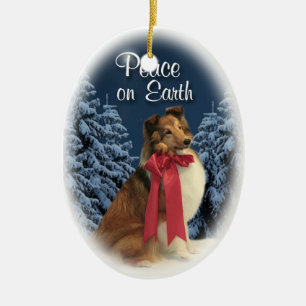Peace Sheltie Ceramic Ornament