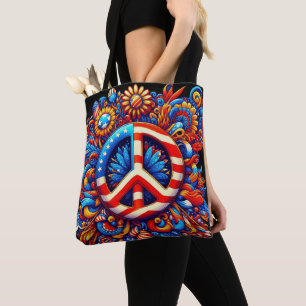 Peace Sign-4th of July-Independence Day-Patriotic Tote Bag