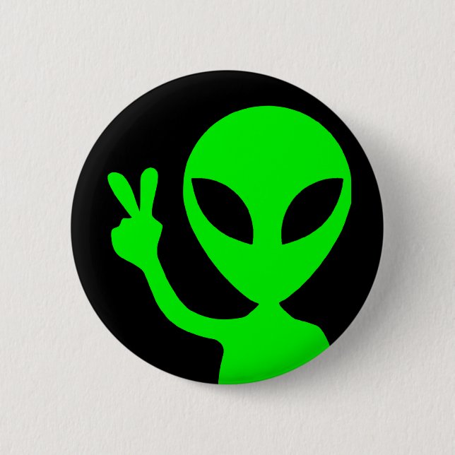 Peace Sign Alien 2 Inch Round Button (Front)