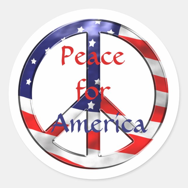 Peace Sign American Flag Red White Blue Quote Classic Round Sticker (Front)