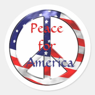 Peace Sign American Flag Red White Blue Quote Classic Round Sticker
