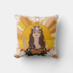 Peace Sign and  Butterfly Throw Pillow