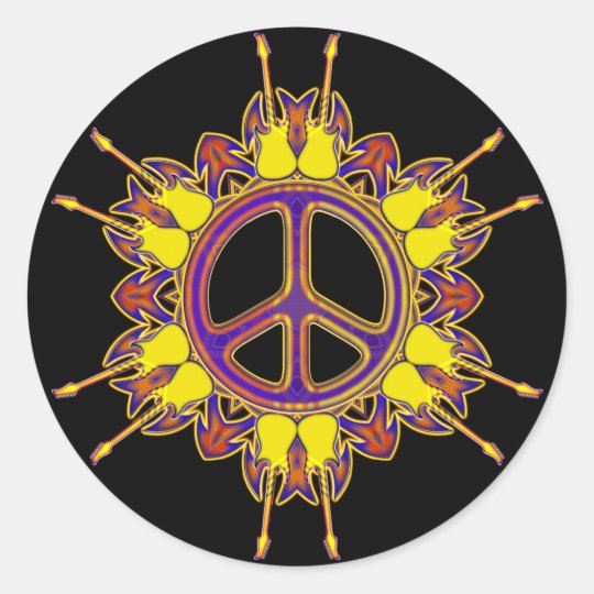 PEACE SIGN AND GUITARS CLASSIC ROUND STICKER